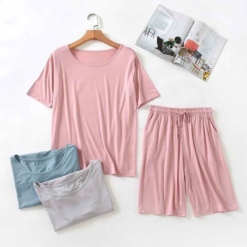 Two Piece Set Summer Women Pijama Sleeping Pyjamas Summer New  Pajamas For Women With Cups Plus Size  Home Suits