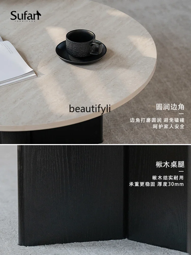 Gemini/Cave Stone Stone Plate Durable/Simple Black/Medieval Teak Color Size round Coffee Table Combination