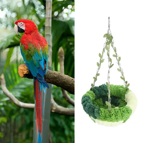 Parrot Sleeping Bed Parrot Hammock Bed Comfortable Soft Coral Fleece Hanging Bird Sleeping Nest for Cage Green Bird Cage Hammock