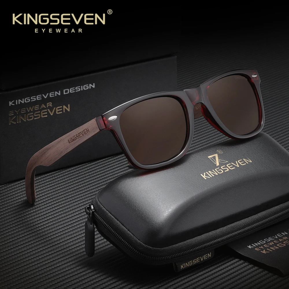 

KINGSEVEN винтажные солнцезащитные очки из черного орехового дерева для мужчин, поляризационные женские солнцезащитные очки UV400, очки Gafas De sol