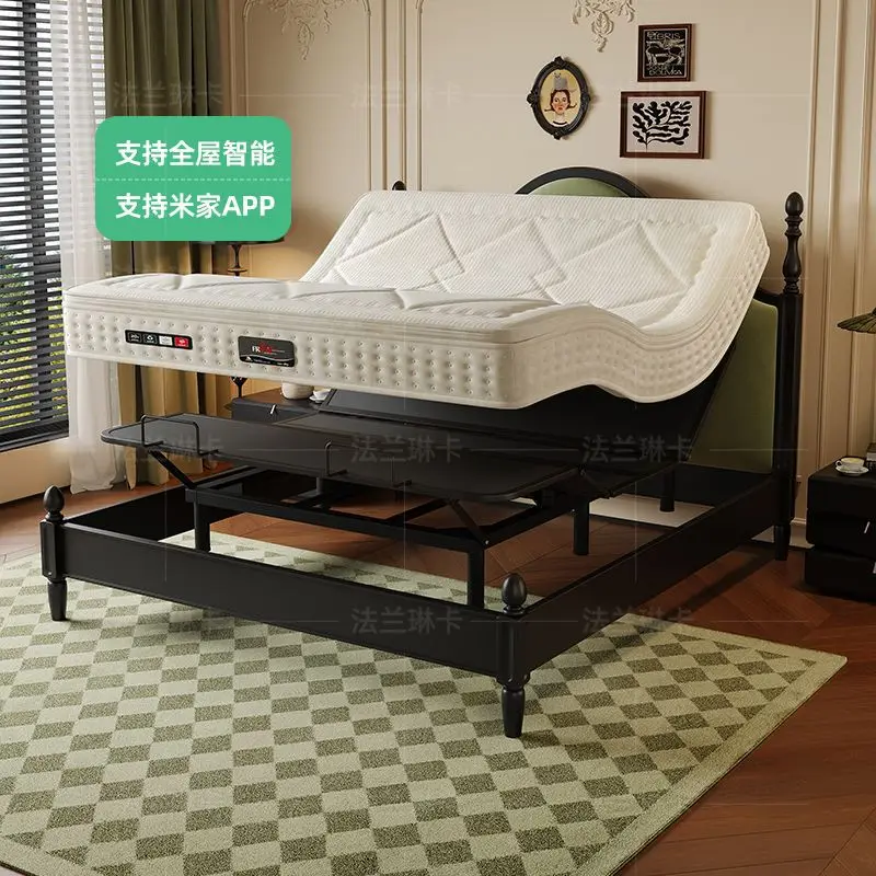 French smart bed retro electric bed milk fleece fabric wake up lift double bed