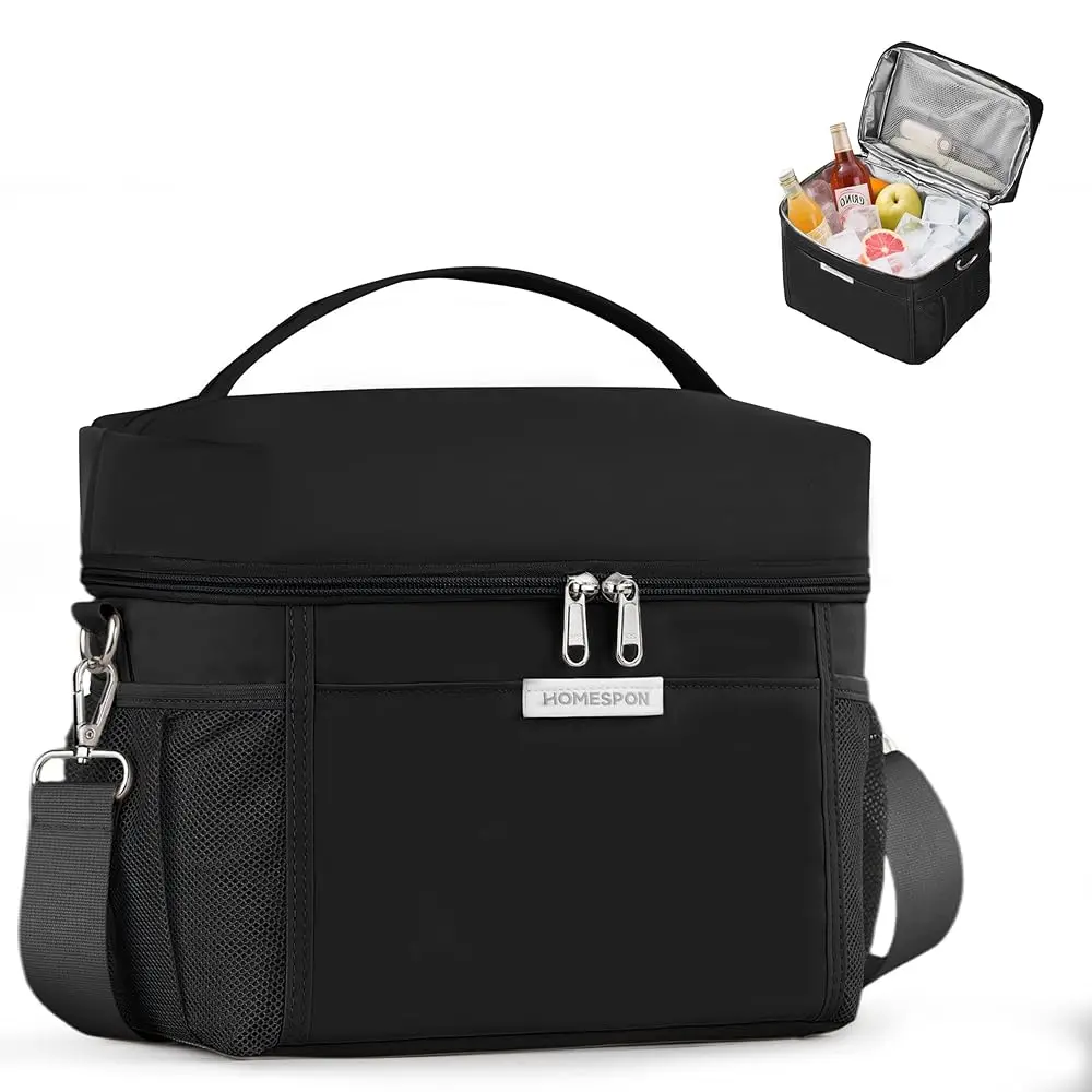 

Ланч-бокс для женщин и мужчин - термосумка для обедов, водонепроницаемая, легкая, для работы, пикника, путешествий (большая, черная)