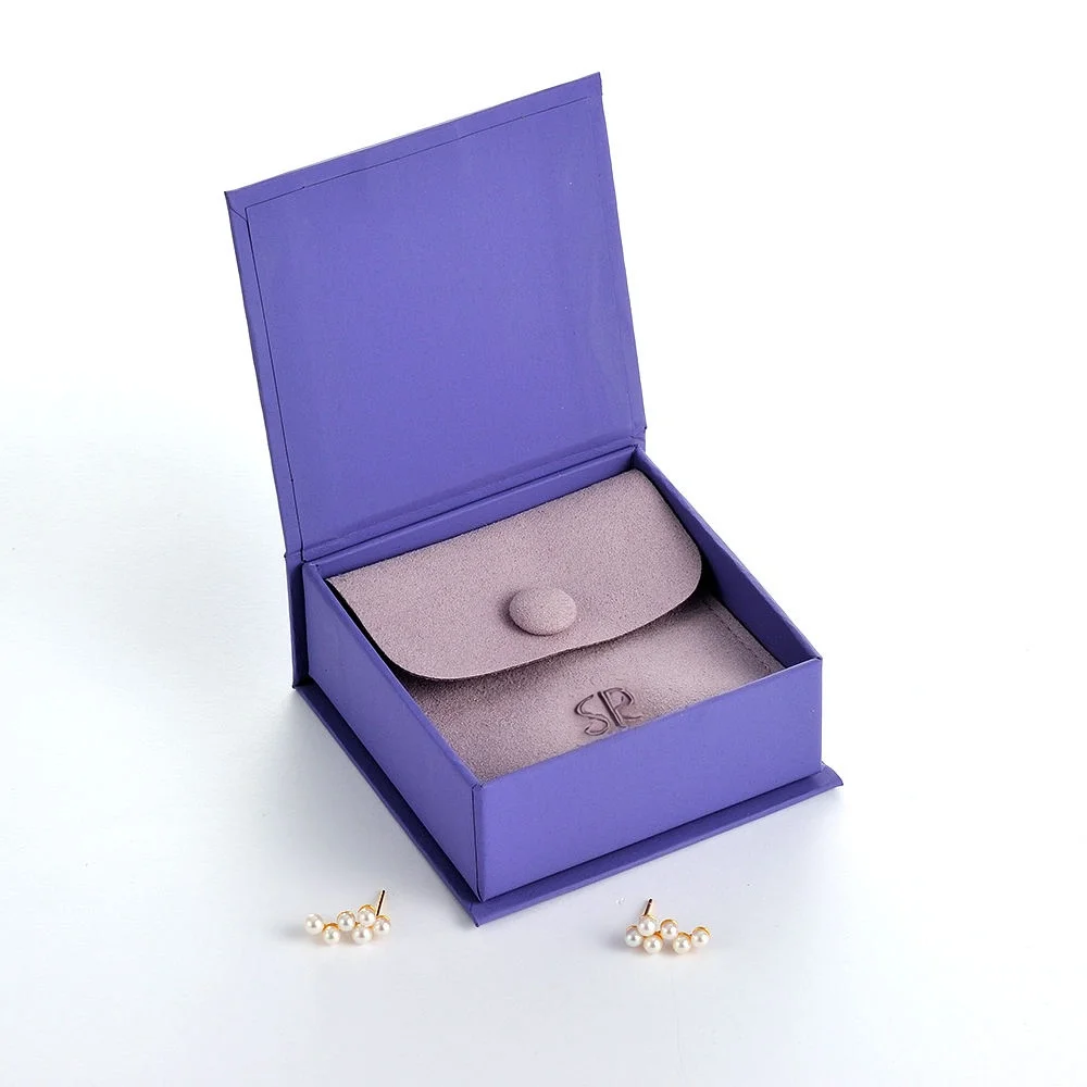 SHEEPSEW Custom Logo Grey Purple Jewelry Packaging Earring Necklace Luxury Cardboard Magnetic Jewelry Box