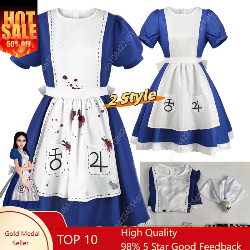

Alice Madness Returns Short Sleeves Plus Size Lolita Dress Alice Cosplay Costume Halloween Maid Dress Party Outfits for Women