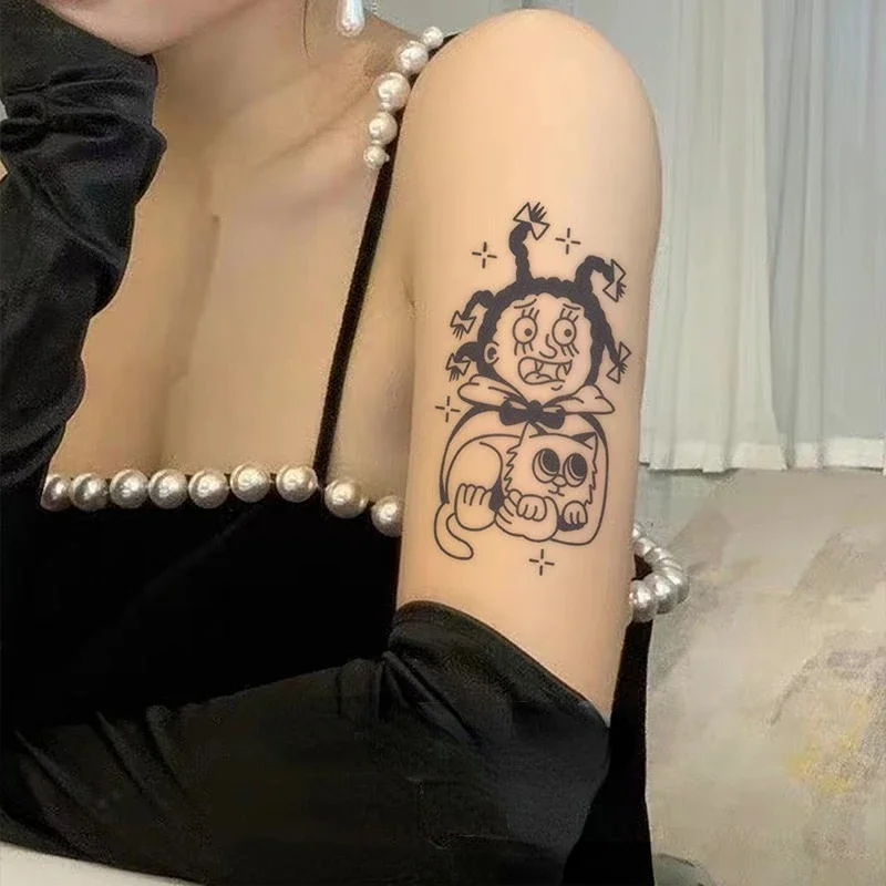 

Cartoon Mona Girl Herbal Juice Temporary Tattoos Anime Transfer Tatoo Body Art Waterproof Lasting Fake Tattoo Sticker for Woman