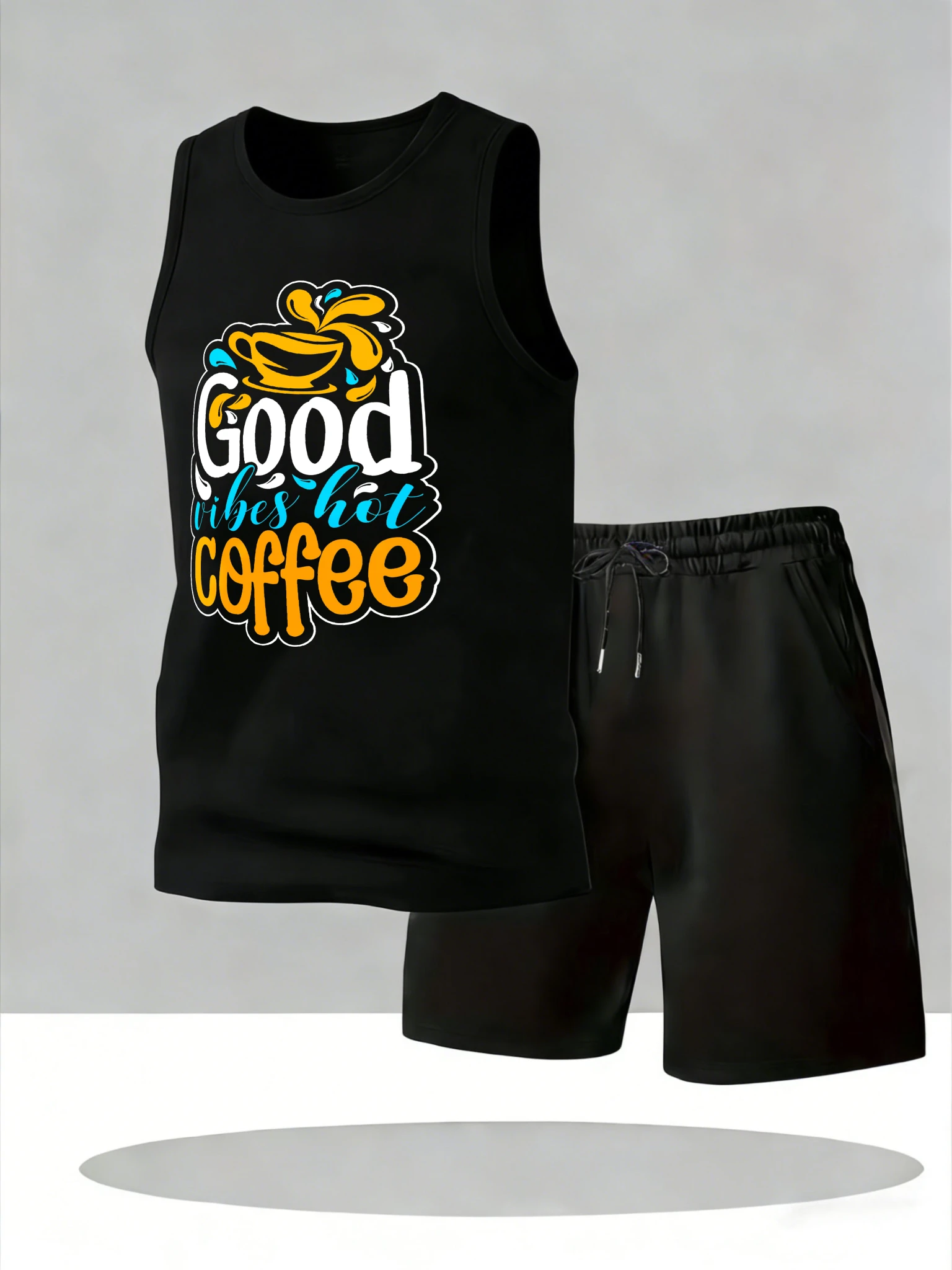 

Men's Tank Top Sets 2026 Summer Quick drying sports seaside beach oversize 2 piece set Breathable crewneck men's suits