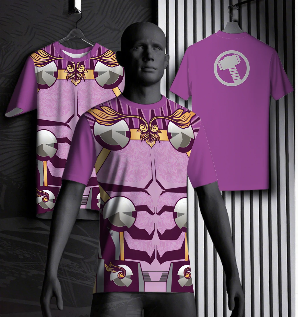 

Marvel Purple Thor Theme Creative T-shirt Thor Armor Thor Hammer Superhero Halloween Christmas Cosplay Comfortable Breathable
