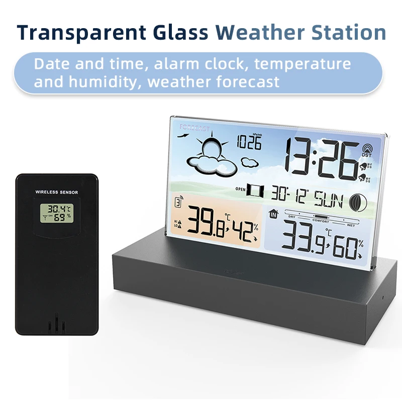 Transparent Weather Station Indoor Outdoor Wireless Thermometer Hygrometer With 1 Remote Sensor Temperature And Humidity Meter