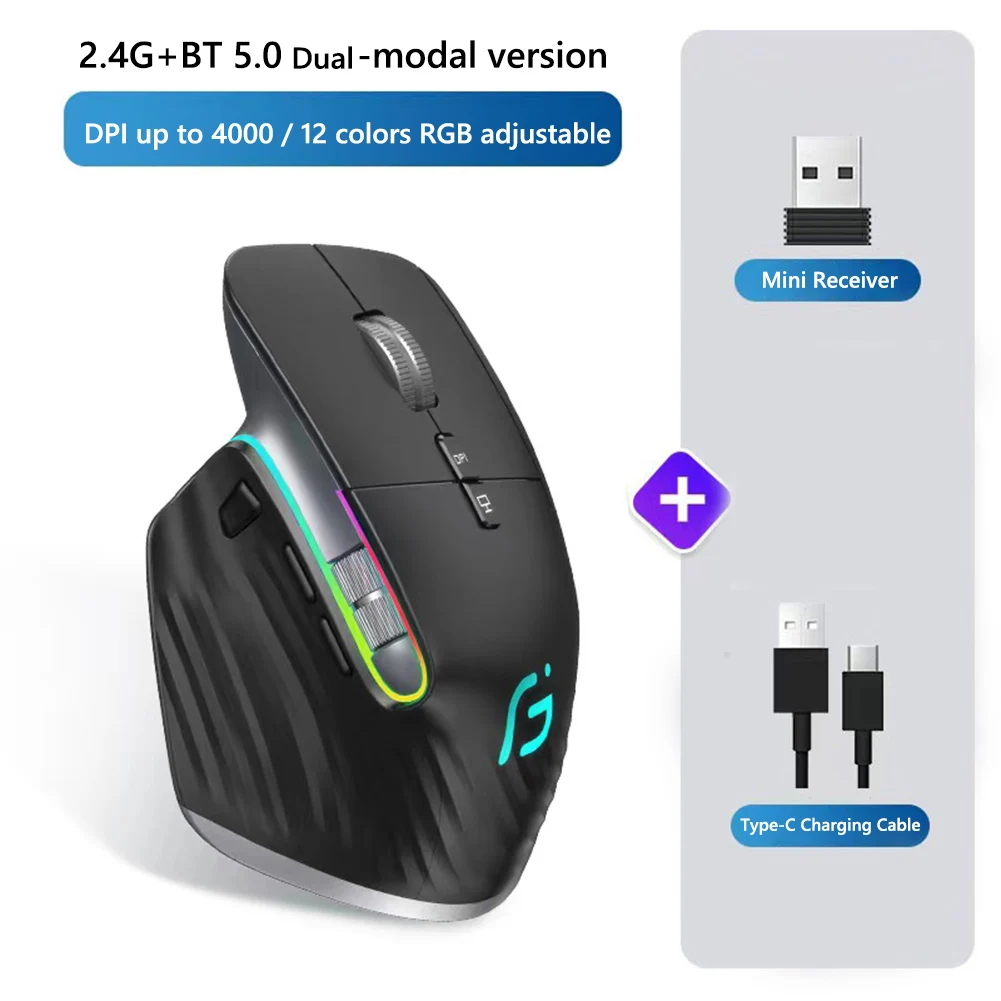 

Multi-Device Wireless Mouse Ergonomic Bluetooth-Compatible 5.0 & 2.4G Gaming Mouse Rechargeable Optical Gamer Mice for Laptop PC