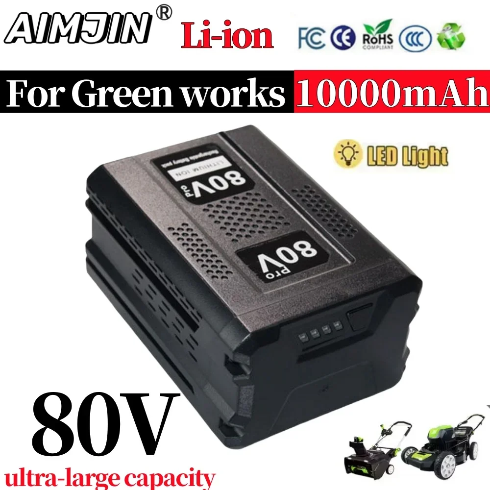 80V 10000mAh Max Replacement Battery For Greenworks Lithium Ion GBA80200 GBA80400 GBA80500 2901307 2902407 Cordless Power Tool