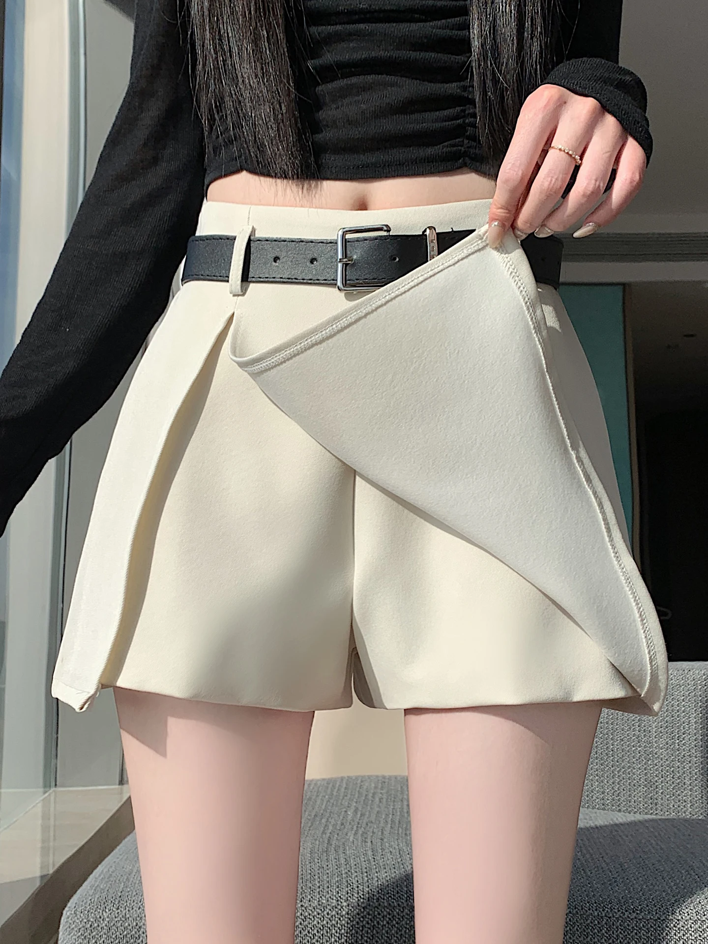 

Unique High Waist A-Line Skirt for Women Spring Summer Faion Design Korean Sle Commute Casual Side Slit Suit Skirt