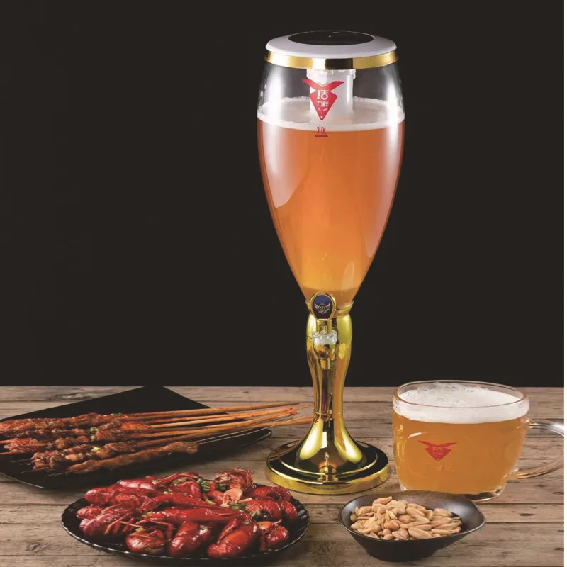 Wine Cannon 798 Draft Beer Cannon Kettle with Ice Column Colorful Lights Beer Tower 3 Liters 1.5 Liters Gold Silver Coke Barrel