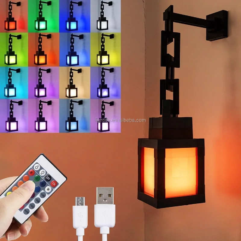 Portable Pixel Lantern Night Light, 16 Colors Touch & Remote Control Rechargeable Wall Mood Lamp, Gaming Room Bedroom Decor Aest