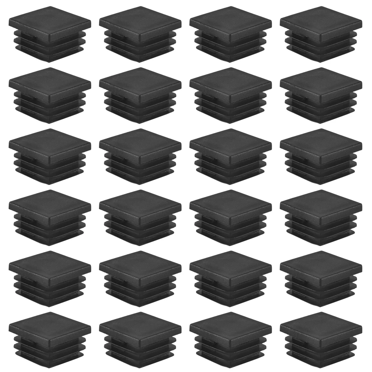 New 24 Pcs 30mm x 30mm Plastic Ribbed Square End Caps Tube Insert Black