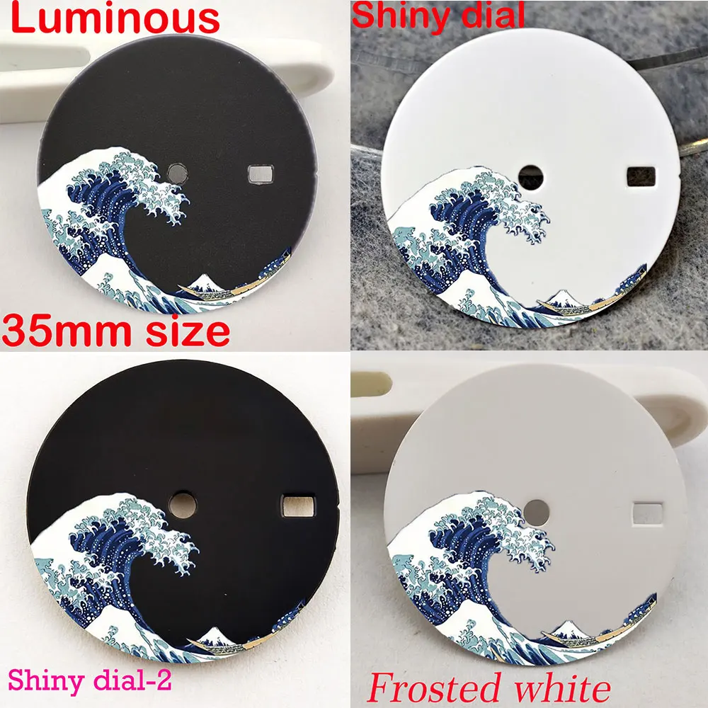 NH35a dial Kanagawa Wave Dial Nh35 28.5mm/35mm sea Wave dial Watches Dial Modified Adaptation Watch NH35/36 C3 Luminous