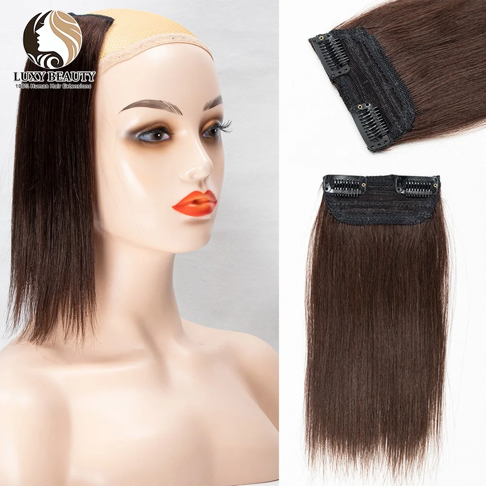 Lucybeauty mini clipe em uma peça extensões de cabelo humano 2 clipes 10-30cm feminino invisível almofadas de cabelo reto aumento de volume do cabelo