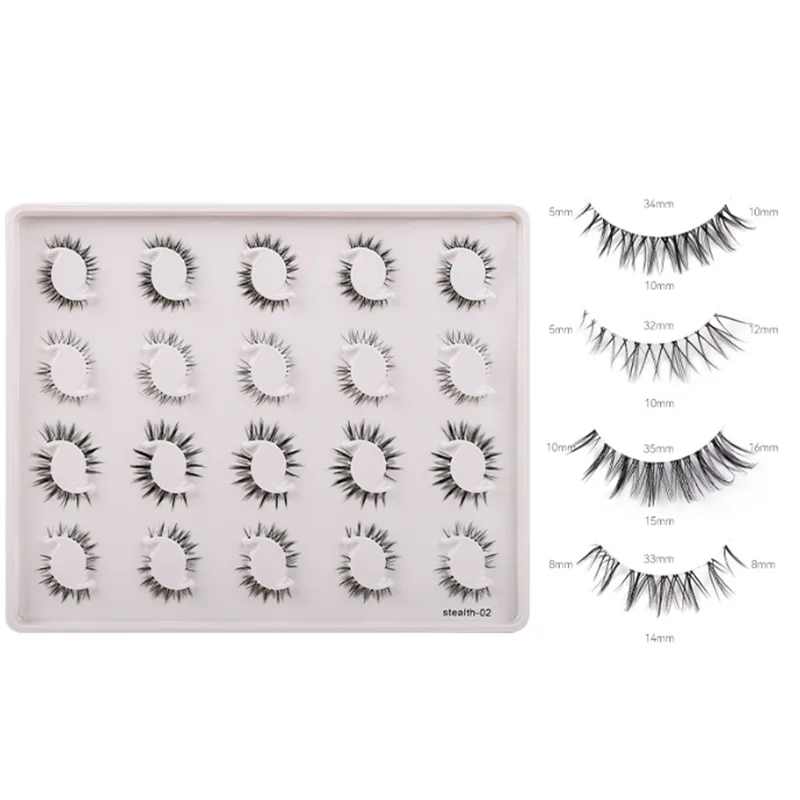 20 Pairs of Handmade Sharpened False Eyelashes Cartoon Natural Soft Little Devil Transparent Extension Eyelash Set box