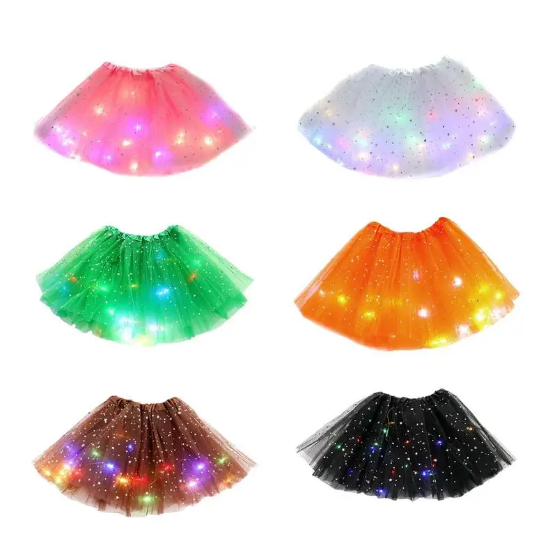 Tutu Skirts for Women Stars Sequins LED Light Up Ballet Dance Skirts Short Ballerina Petticoat for Parties Dance Shows