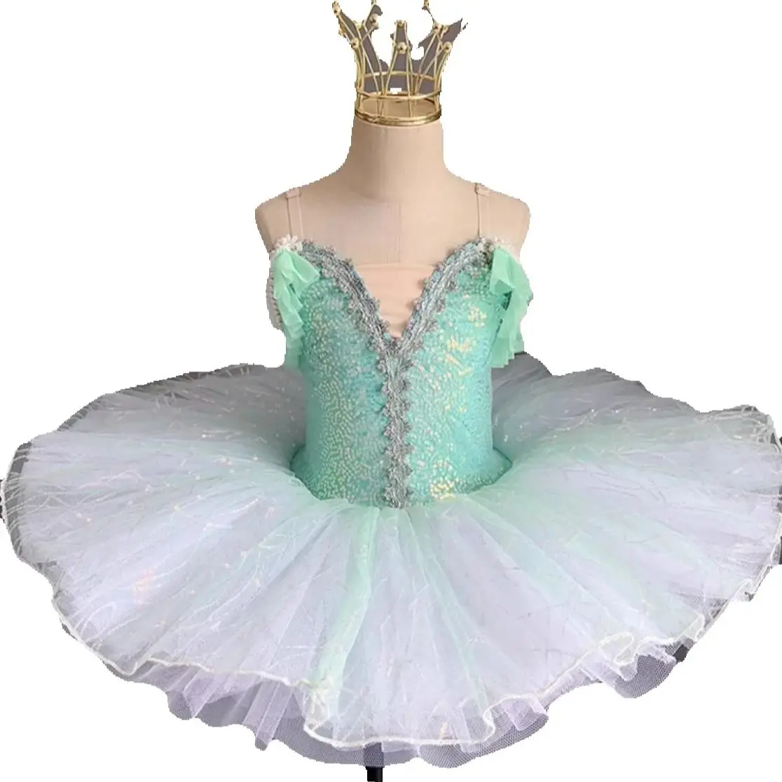 

Детское зеленое профессиональное балетное платье с блестками, балетная пачка для девочек, одежда для выступлений, балетное платье для взрослых, танцевальная одежда