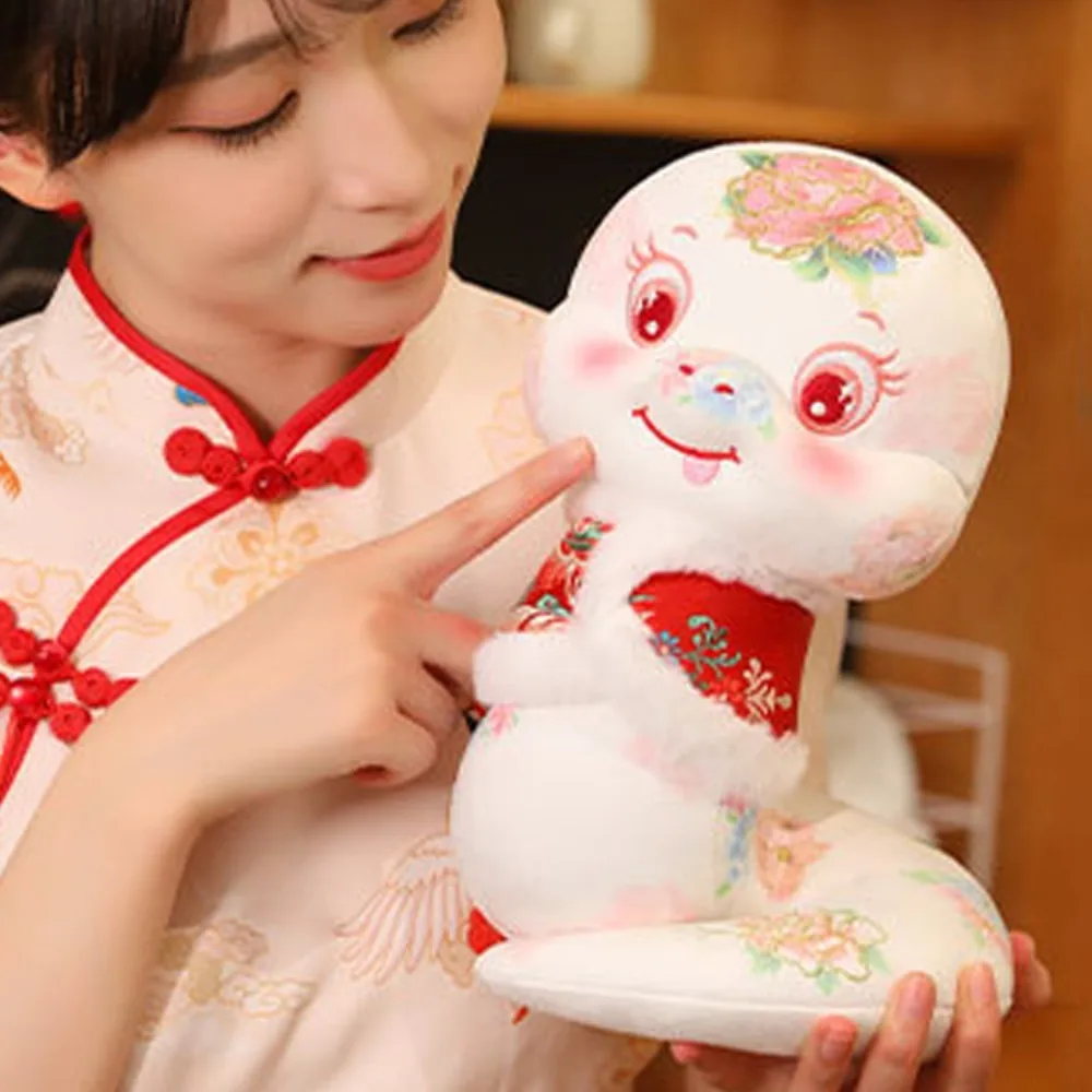 Happy New Year Cloak White Snake Plush Toy Stuffed Animal Soft Snake Year Mascot Toy Cartoon Cute Lucky Snake Doll Plushies