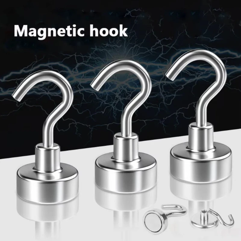 1-6PCS Metal Strong Magnet Hook Practical Load Bearing Hookmagnetic Suction Cup Non Perforated Hook For Home Kitchen Living Room