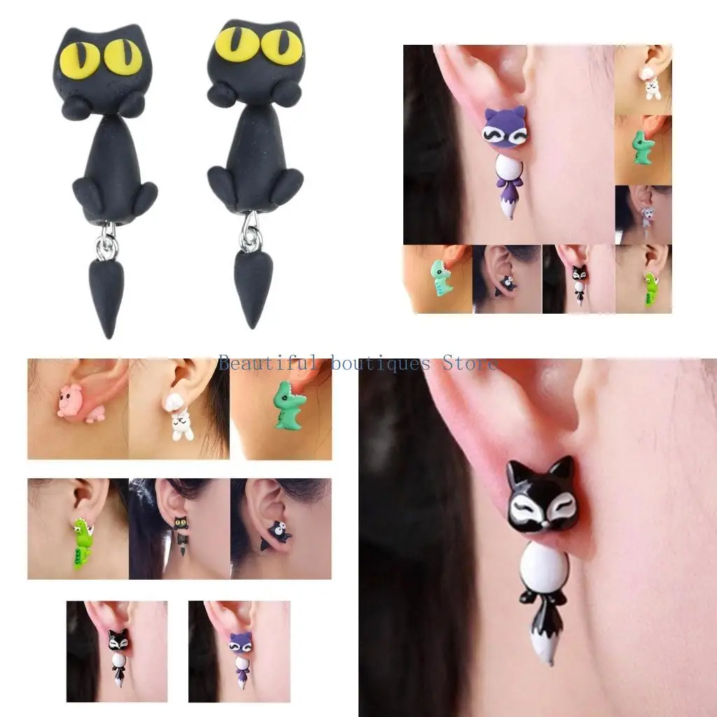 U4LF Soft Pottery Ear Studs for Crocodile Pig Animal Cartoon Biting Ear Earri