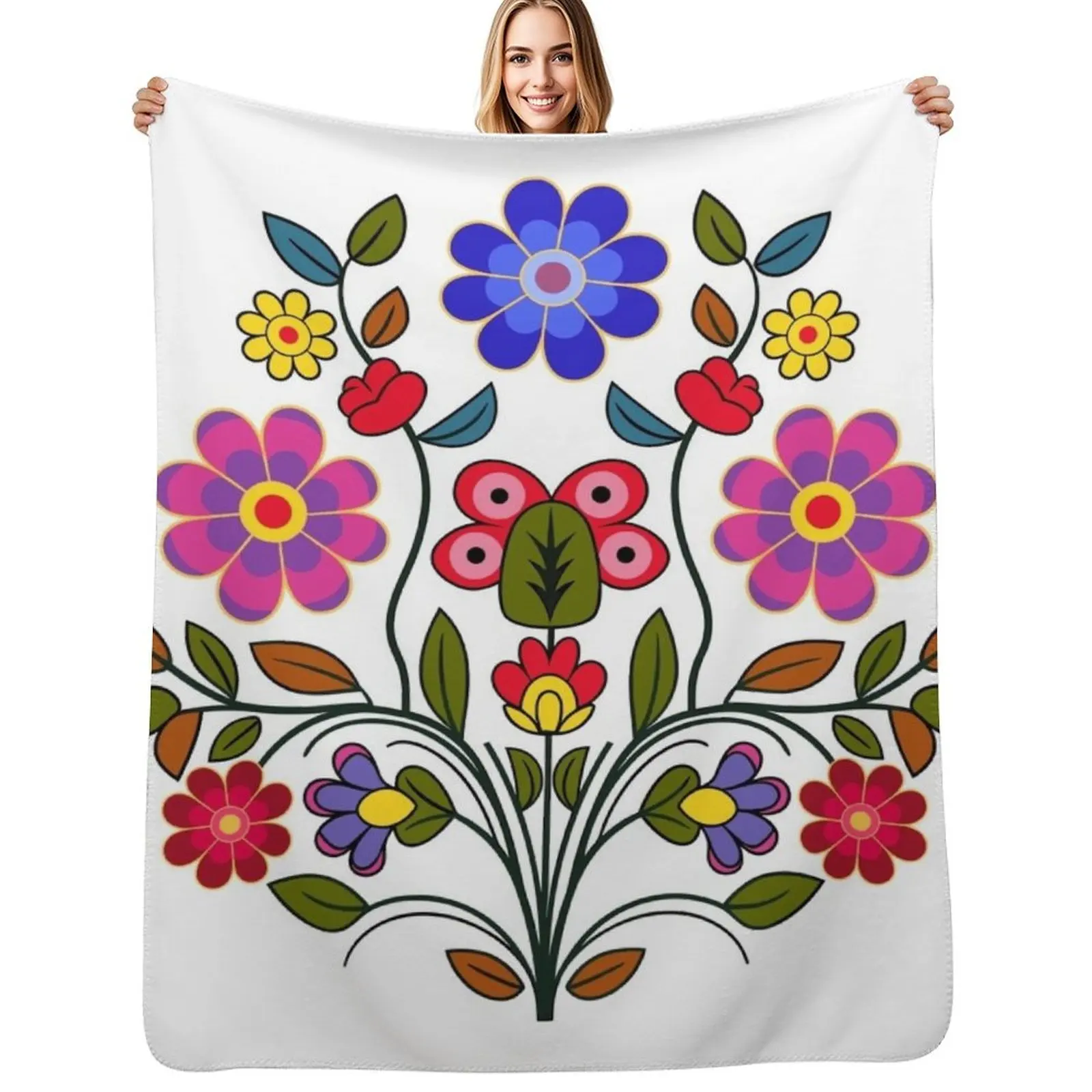 

Ojibwe Floral Motif Throw Blanket valentine gift ideas Tourist Sofas Soft Plush Plaid Blankets
