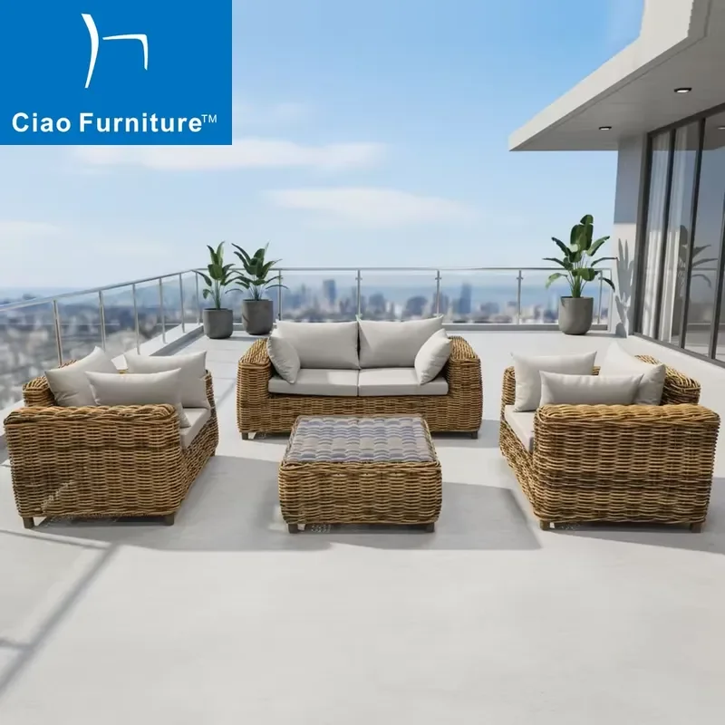 2026 Foshan Garden Terrace Furniture Patio Weatherproof Outdoor Wicker Rattan Sofa Set