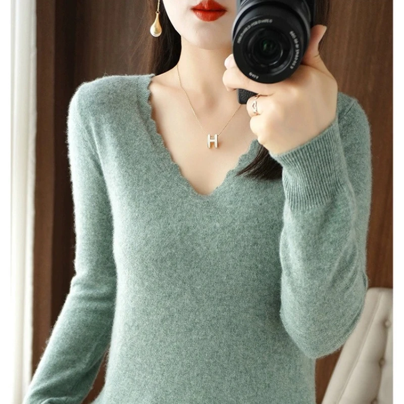 Autumn Winter Women Swewter V-neck Long Sleeve Kniited Tops Casual Warm Bottoming Shirt Fashion Korean Pullovers Soft Knitwear