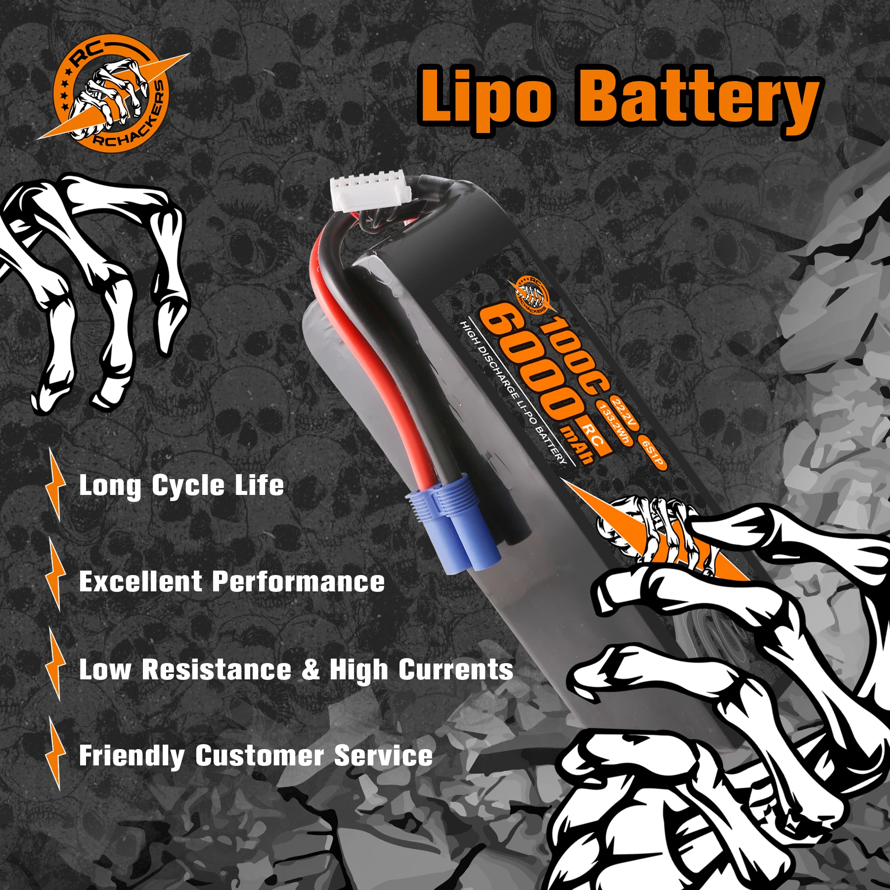 بطارية ليبو RCHackers 6S 6000mAh 22.2V 100C مع قابس EC5 #4