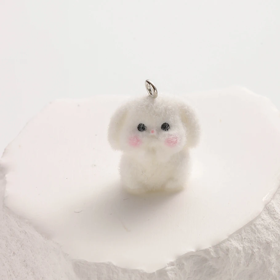 4/6Pcs Trendy 3D Flocking Animal Lion Parrot Charms Making Material Mix Cute Rabbit Koala Dog Cow Penguin Pendant Jewelry Bulk