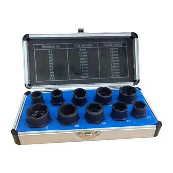 Scatola di alluminio da 10 pezzi estrattore di bulloni per dadi a filo rotto strumento di smontaggio del dado esagonale Set di manicotti antiscivolo