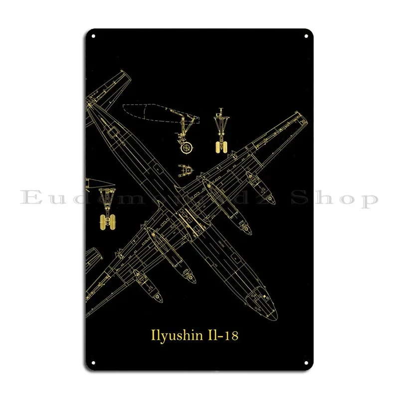 Ilyushin Il 18 مخطط علامة معدنية المطبخ المرآب جدار اللوحة مخصص سينما تين تسجيل ملصق #2