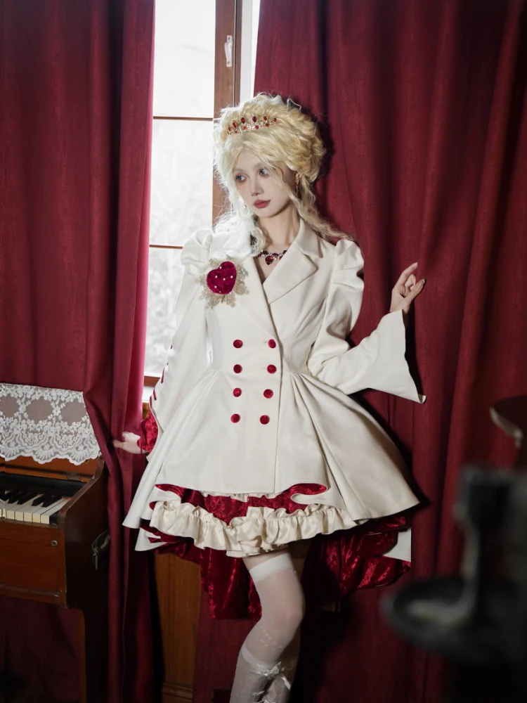 Cos Letter And Poem - Mary's Heart With Puji Original Cla Waist Fishbone Skirt Dress Irregular Coat Winter Sweet Lolita Girl Set