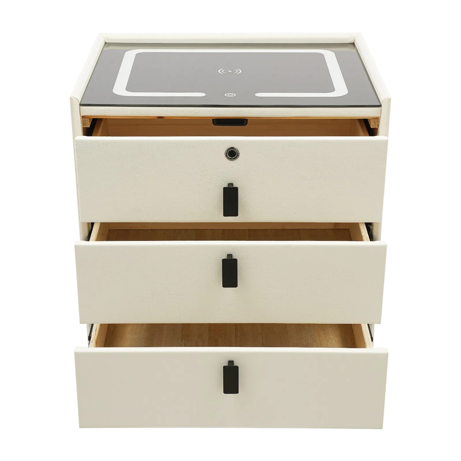 خزانة ذكية بجانب السرير مع قفل ببصمة الإصبع، ومنضدة LED ذات 3 أدراج بسعة 50 كجم لغرفة النوم الحديثة
