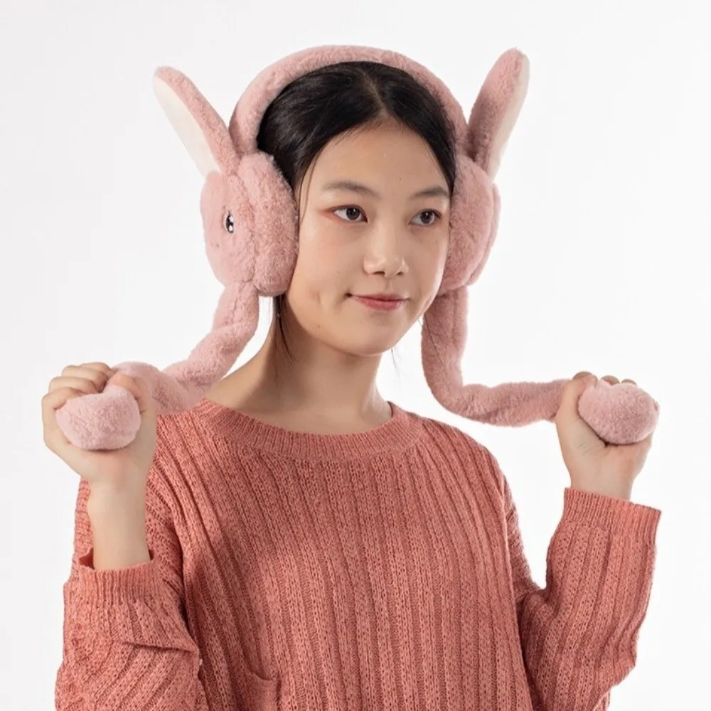 Comfortable Rabbit Earmuffs Imitation Fur Solid Color Winter Earmuffs Cartoon Windproof Ear Cover Student