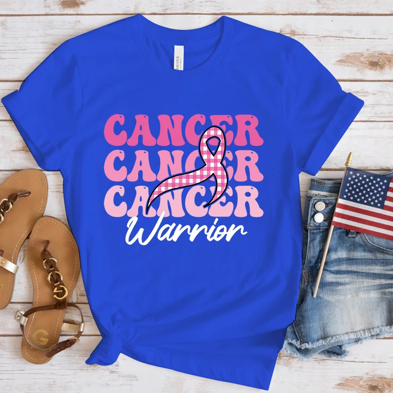 Breast Cancer Awareness Cancer Warrior Printing T Shirt Unisex Casual Tops Harajuku Short Sleeve