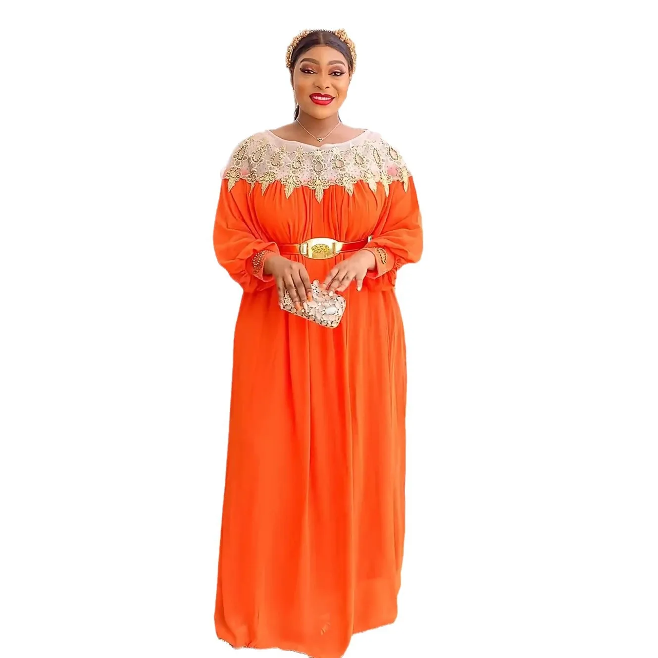 African Dresses for Women Muslim Embroidery Boubou Dashiki Traditional Africa Clothes Ankara Outfits Evening Gown With Belt  New