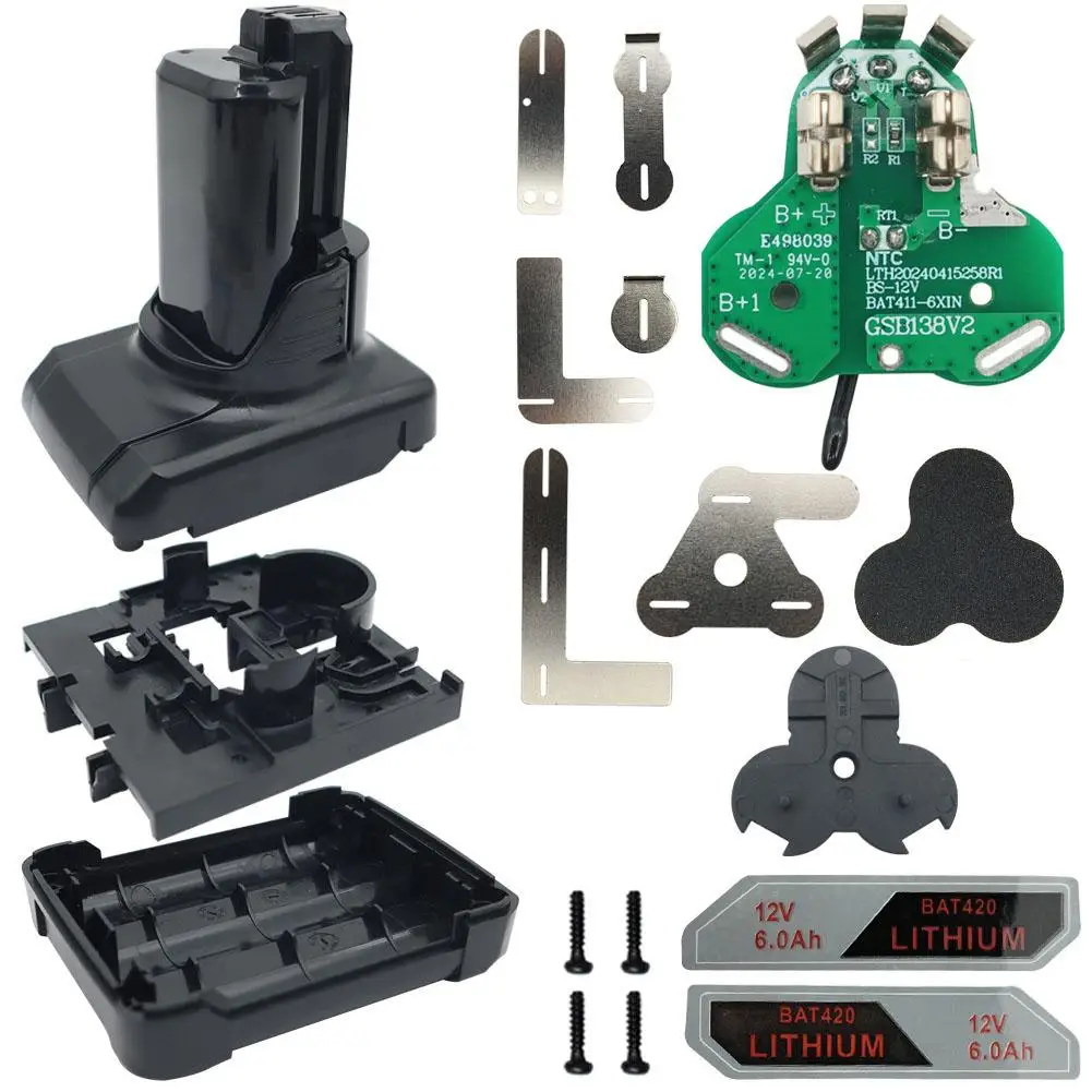 Caixa de plástico para bateria de íon-lítio bat420, 3/6 núcleos, proteção de carregamento pcb, 6ah, 5ah, acessórios, material, placa de carcaça, testi h6t9