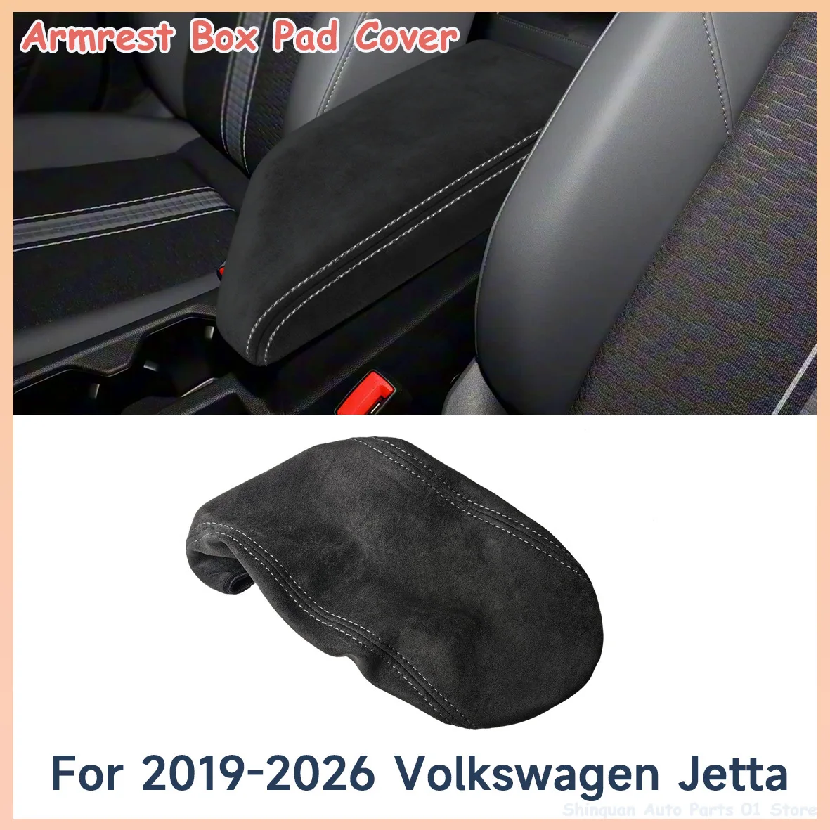 Armrest Box Cover for VW Sagitar 2019-2025, Microfiber Leather & Suede Center Console Armrest Lid Protector