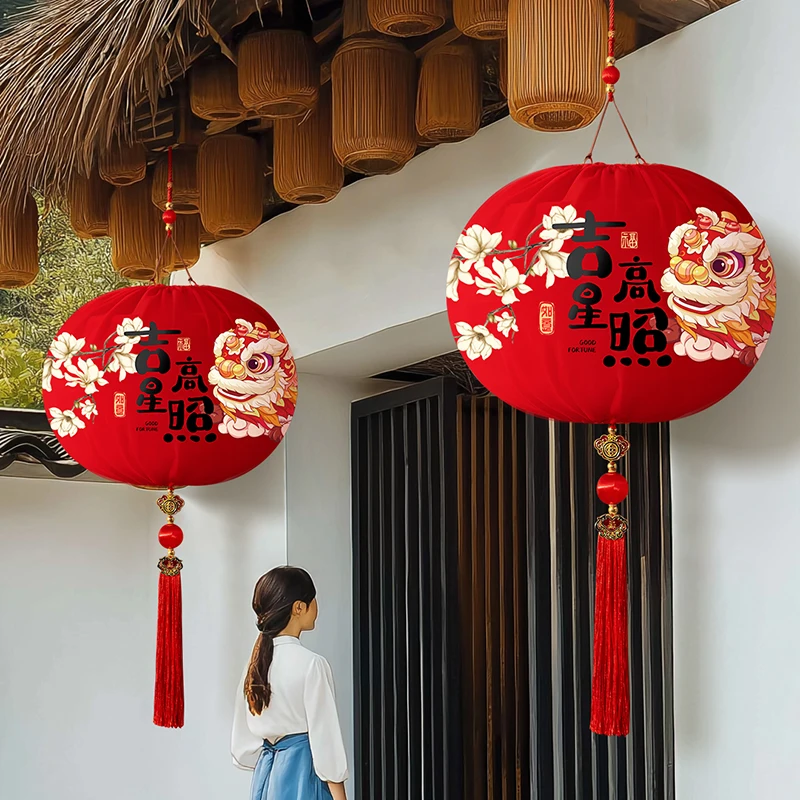 Red lanterns are led lights hung on balcony at the door, which is decoration of the Spring Festival chinese lantern