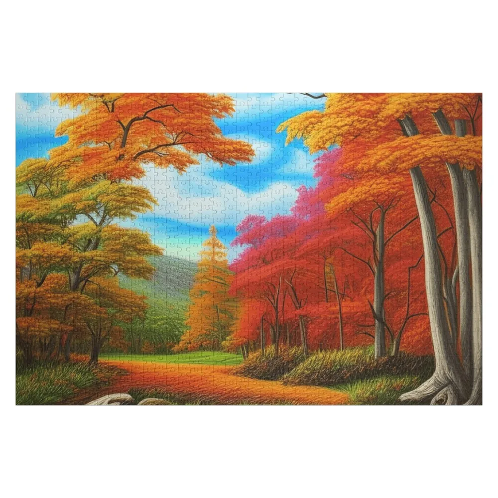 Autumn Landscape Crayon Drawing Jigsaw Puzzle Personalized Baby Object Personalized Kids Gifts Personalized Baby Toy Puzzle