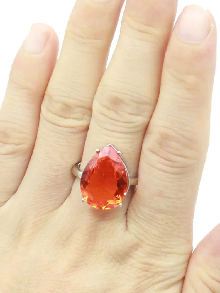 5g Plata de Ley sólida 925 auténtica anillos personalizados gota de agua citrino dorado naranja Spessartine granate Kunzite muchos tamaños 6-11