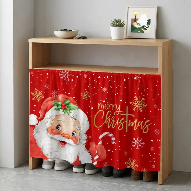 VIKAMA Cabinet Curtain Christmas Santa Print Dresser Curtain for Shoe Cabinet Shelf Home Holiday