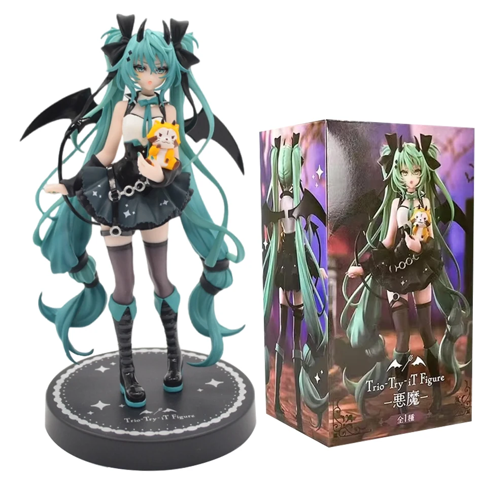 19-センチメートルアニメ小悪魔初音ミク手作りリトルアライグマミクダークエンジェル手作り-pvc-モデルアニメ周辺装飾品ギフト