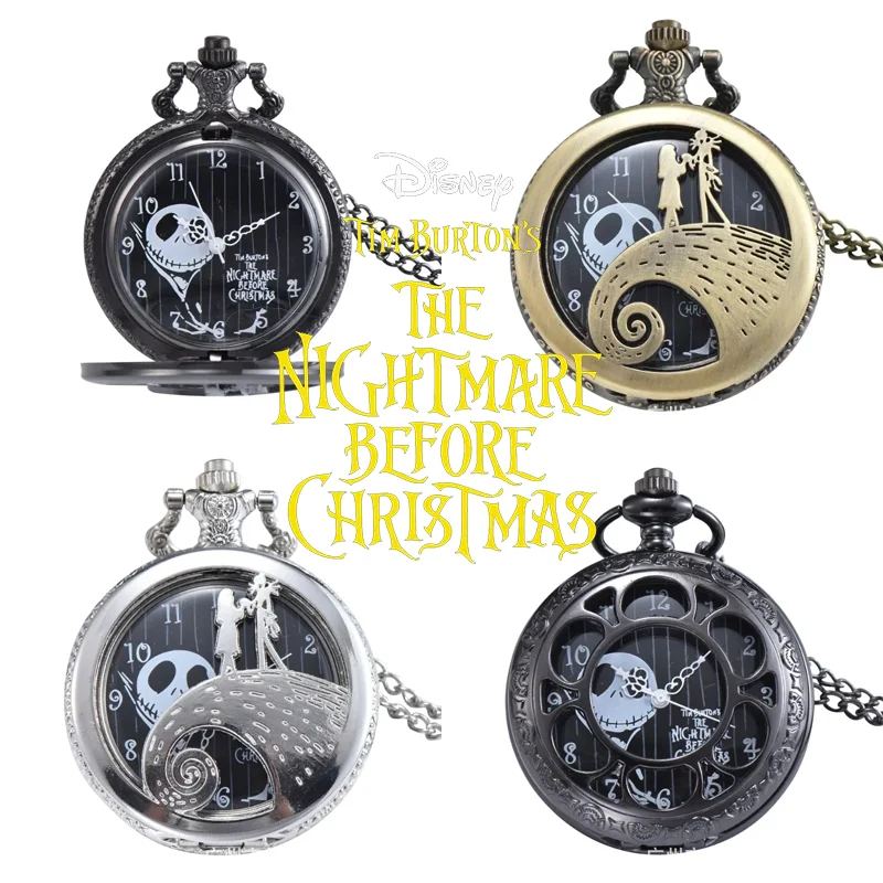 

Disney The Nightmare Before Christmas Vintage Pocket Watch Anime Figure Sally Jack Skellington Pendant Retro Bronze Watches Gift