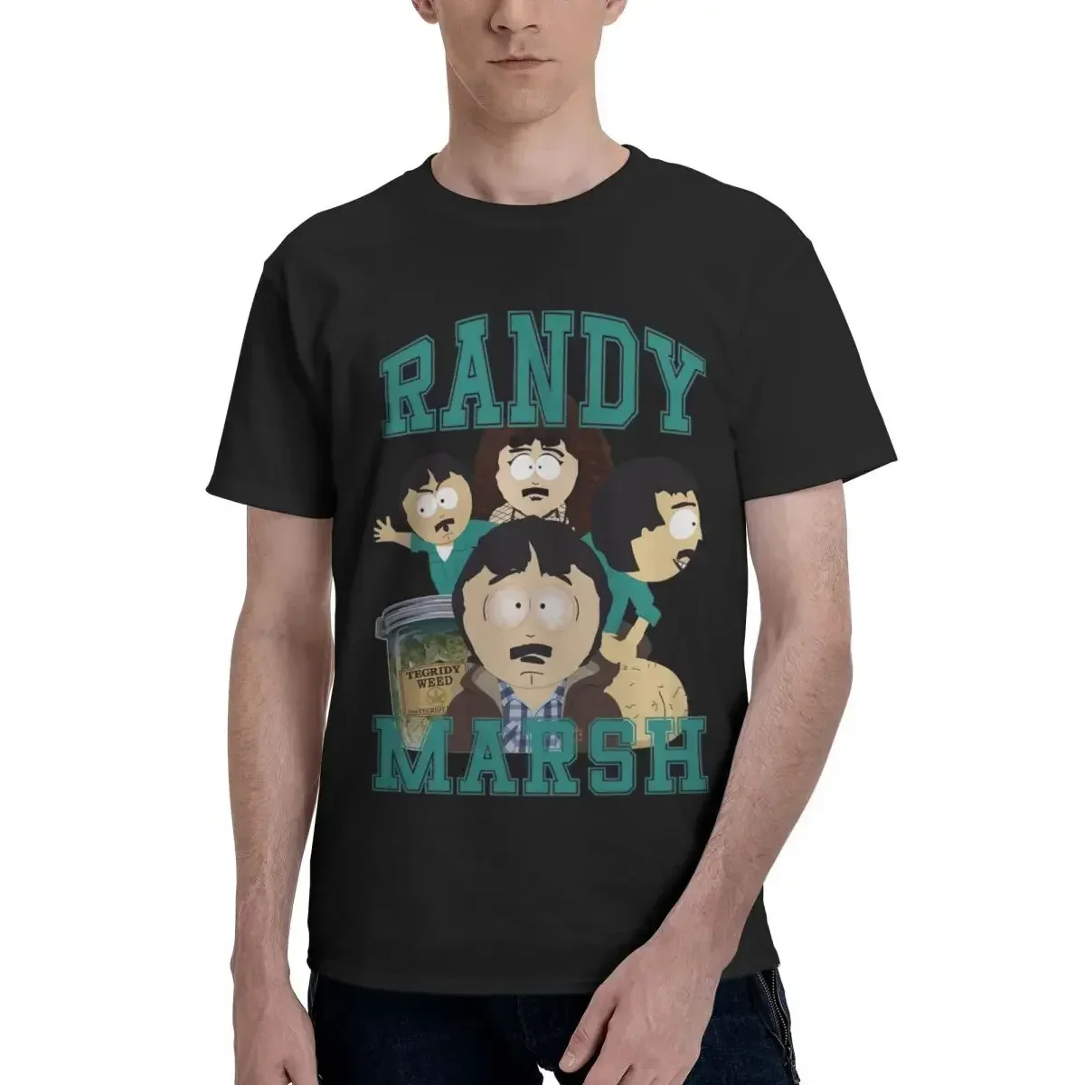 Unique Randy Marsh Southparrkks T-Shirt for Men Round Collar Pure Cotton T Shirt Cartoon Short Sleeve Tee Shirt Clothing