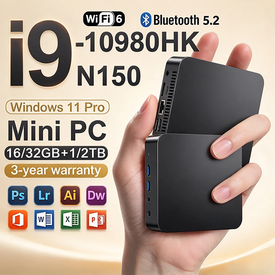 Mini PC Intel Core I9 10980HK Intel N150 Windows 11 Portable Computer 16GB 32GB DDR4 1TB SSD WIFI6 Gaming PC Office Desktop