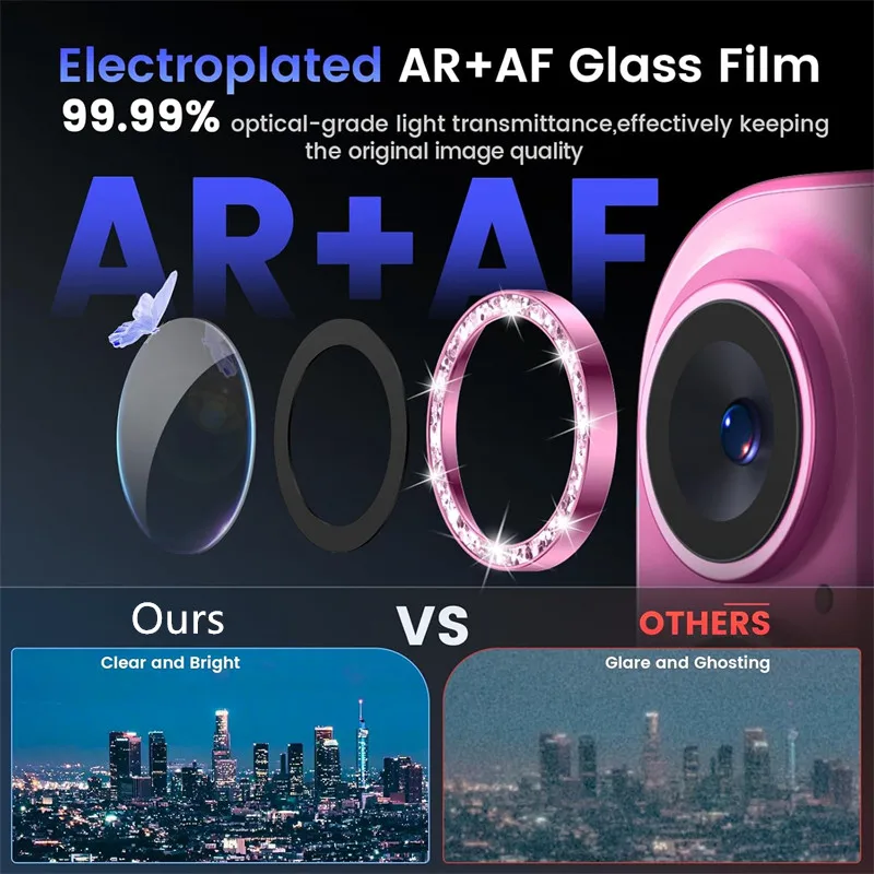 2-3 قطعة الوردي بريق بلينغ المعادن الزجاج عدسة الكاميرا حامي آيفون 16 15 14 13 برو ماكس زائد 16Plus غطاء كامل ملحق