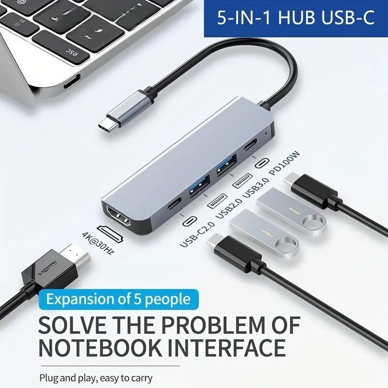 USB C Hub 4K HDMI Adapter 5 in 1 USB 3.0 2.0 Type C PD Charging Dock for MacBook IPad Samsung S10 Dex TV Mouse Keyboard U Disk